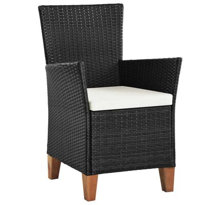 vidaXL Външни столове с възглавници, 2 бр, полиратан, черни