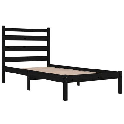 vidaXL Рамка за легло, черна, бор масив, 90x190 см, Single