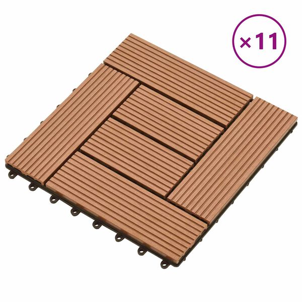 vidaXL Плочка за decking 11 pcs Кафяво 30 x 30 cm WPC