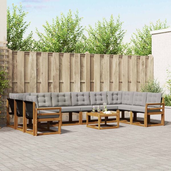 vidaXL Комплект дивани за открито 11 pcs Естествено и светло сиво