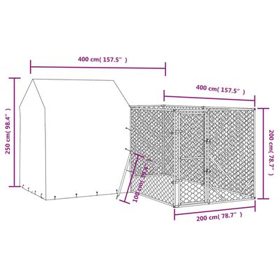 vidaXL Външна клетка за куче с покрив сребриста 4x4x2,5 м стомана