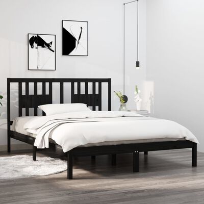 vidaXL Рамка за легло, черна, бор масив, 160х200 см