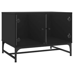 vidaXL Маса за кафе със стъклени врати, черен, 68,5x50x50 см