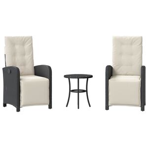 vidaXL Бистро комплект с възглавници 3 части черен полиратан