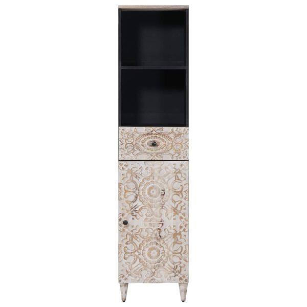 vidaXL Шкаф за баня Бяло 38 x 33,5 x 160 см Солидно мангово дърво