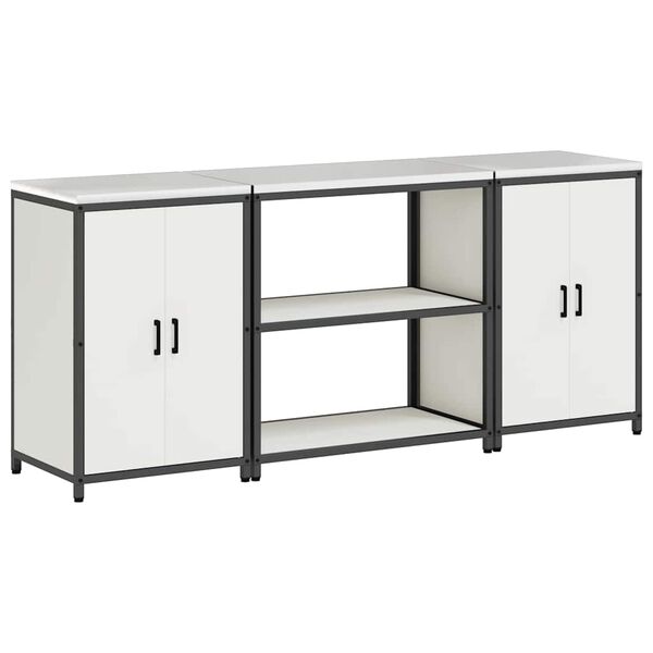 vidaXL Комплект за кухненско съхранение с рафт с врата 3 pcs Бяло