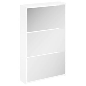 vidaXL Шкаф за обувки с огледало, 3-слоен, бял, висок гланц, 63x17x102,5 см