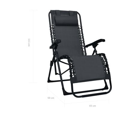 vidaXL Сгъваем стол-шезлонг, черен, textilene