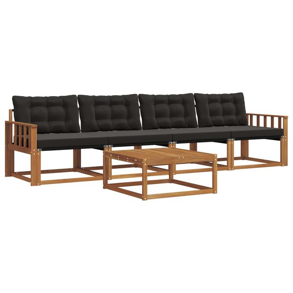 vidaXL Комплект дивани за открито 5 pcs Естествено и черно