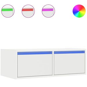 vidaXL ТВ шкаф с LED осветление, бял, 75x35,5x25 см