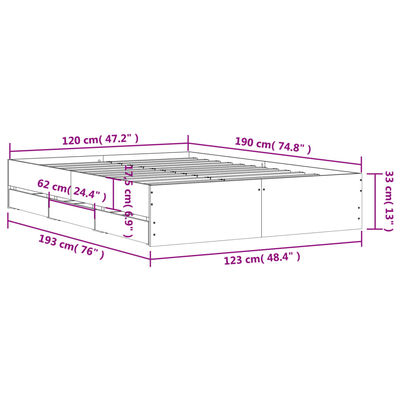 vidaXL Рамка за легло с чекмедже кафяв дъб 120x190 см инженерно дърво