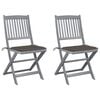 vidaXL Сгъваеми градински столове, 2 бр, с възглавници, акация масив