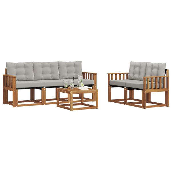 vidaXL Комплект дивани за открито 6 pcs Естествено и светло сиво