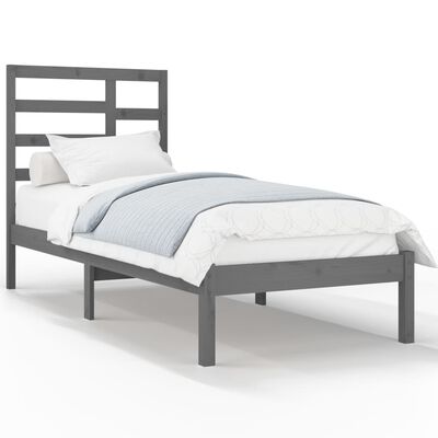 vidaXL Рамка за легло, сива, дърво масив, 90х200 см