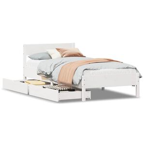 vidaXL Рамка за легло без матрак, бял, 75x190 см, борово дърво масив
