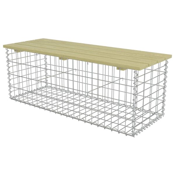 vidaXL Габионна пейка 120 см поцинкована стомана и борова дървесина