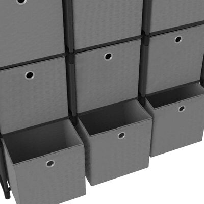 vidaXL Рафт с 12 кубични отделения с кутии, черен, 103x30x141 см, плат