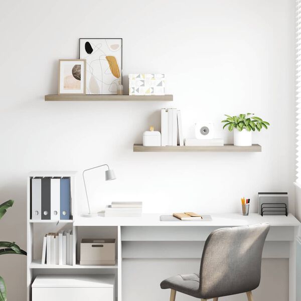 vidaXL Окачени стенни рафтове, 2 бр, дъб, 90x23,5x3,8 см, МДФ