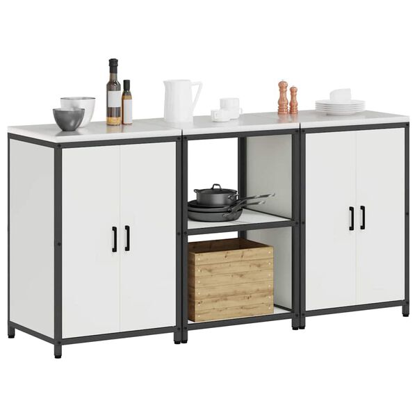 vidaXL Комплект за кухненско съхранение с рафт с врата 3 pcs Бяло