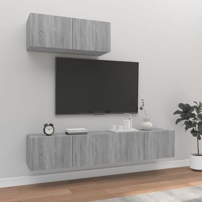 vidaXL Комплект ТВ шкафове от 3 части, сив сонома, инженерно дърво
