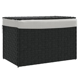 vidaXL Кош за пране с капак, черен, 55,5x35x34 см, полиратан