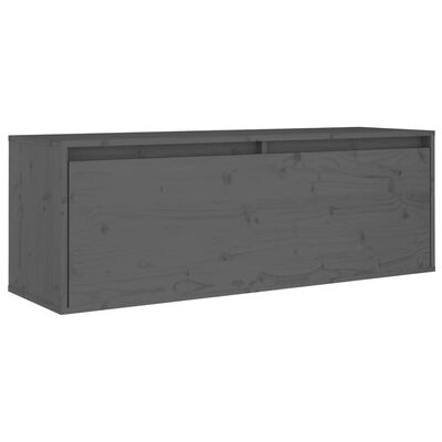 vidaXL Стенен шкаф, сив, 100x30x35 см, борово дърво масив