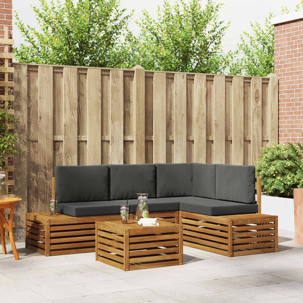 vidaXL Комплект дивани за открито 5 Брой Натурален и Антрацит
