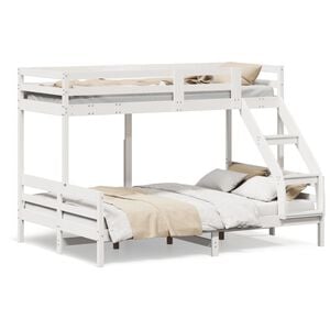 vidaXL Двуетажно легло, 80x200/140x200 см, бяло, борово дърво масив