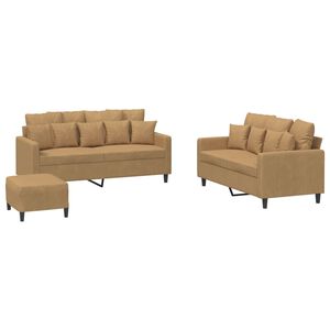 vidaXL Комплект дивани от 3 части с възглавници, кафяв, кадифе