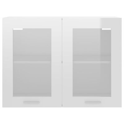 vidaXL Висящ стъклен шкаф, бял гланц, 80x31x60 см, ПДЧ
