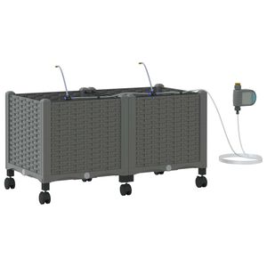 vidaXL Градинска саксия с напояване и колела 2 бр. Светлосиво ПП