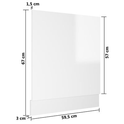 vidaXL Панел за съдомиялна машина, бял гланц, 59,5x3x67 см, ПДЧ