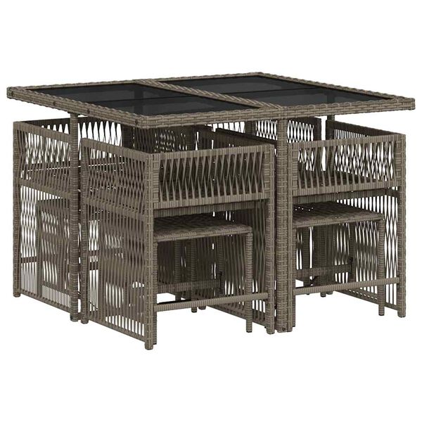 vidaXL Градински трапезен комплект 9 части с възглавници сив полиратан