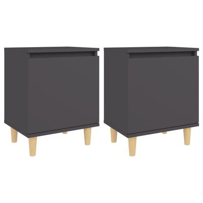 vidaXL Нощни шкафчета с крака от дървен масив 2 бр сиви 40x30x50 см