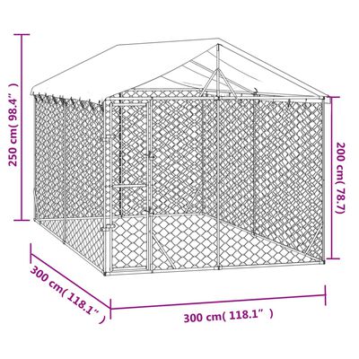 vidaXL Външна клетка за куче с покрив сребриста 3x3x2,5 м стомана