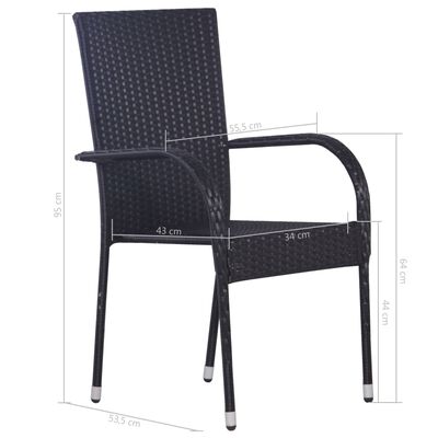 vidaXL Стифиращи външни столове, 2 бр, полиратан, черни