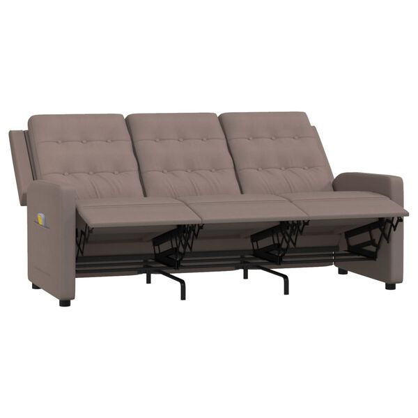 vidaXL 3-местен масажен реклайнер, таупе, текстил