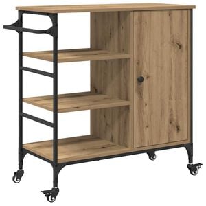 vidaXL Кухненска количка Дъб 87.5 x 39 x 84.5 см Инженерно дърво