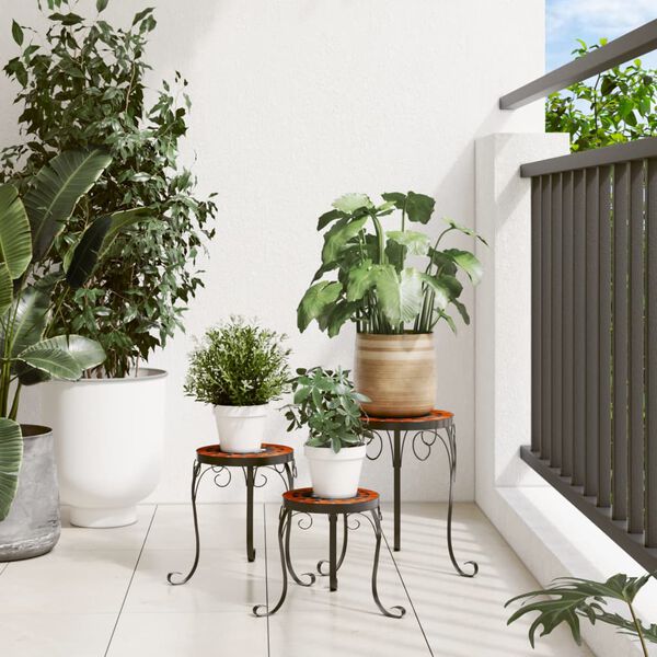 vidaXL Стойки за растения, 3 бр, теракота и бяло, керамика