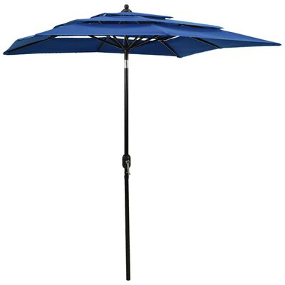 vidaXL Градински чадър на 3 нива с алуминиев прът, лазурносин, 2x2 м