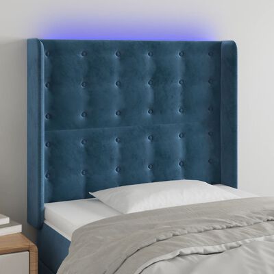 vidaXL LED горна табла за легло, тъмносиня, 83x16x118/128 см, кадифе