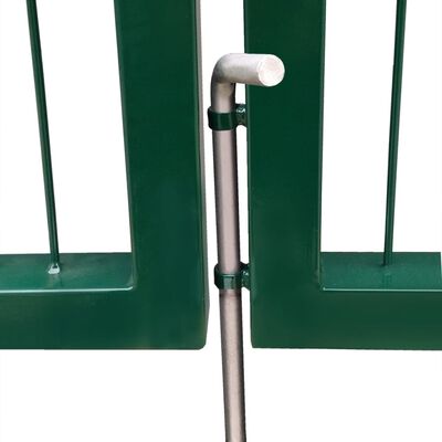 vidaXL Градинска оградна порта със стълбове 350x140 см стомана зелена