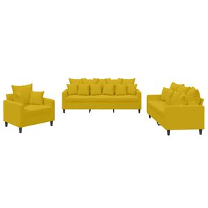 vidaXL Комплект дивани от 3 части с възглавници, жълт, кадифе