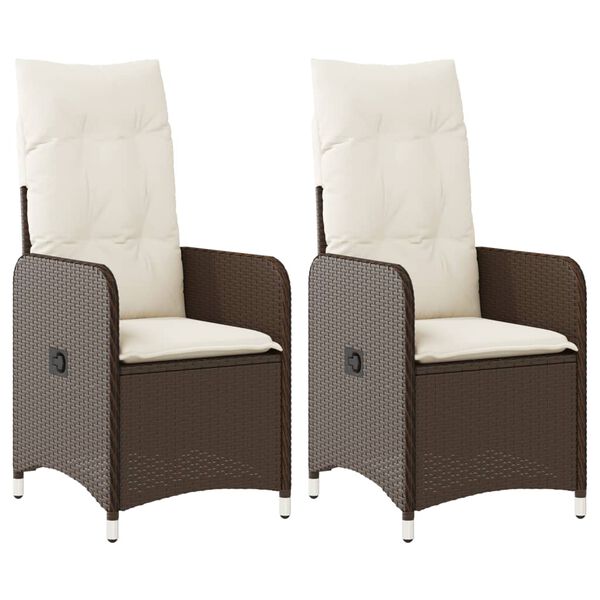 vidaXL Накланящи градински столове с възглавници 2 бр полиратан кафяви