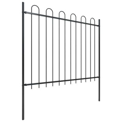 vidaXL Градинска ограда с извити върхове, стомана, 1,7 м, черна