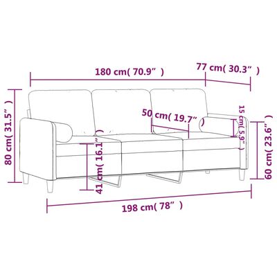 vidaXL 3-местен диван с възглавници тъмнозелен 180 см кадифе