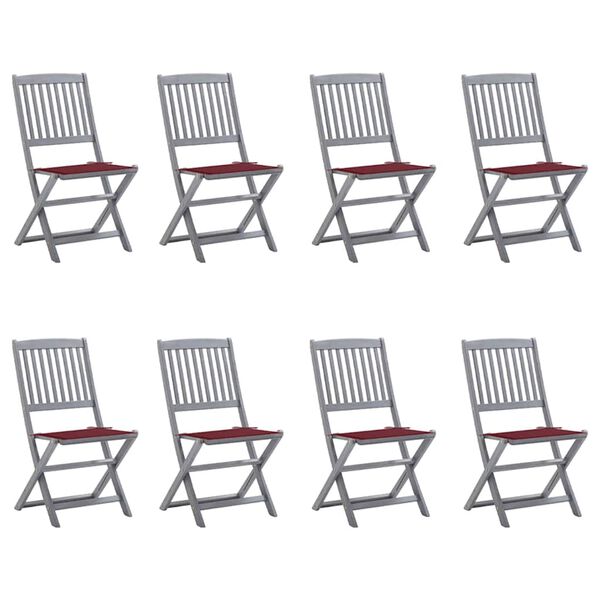 vidaXL Сгъваеми градински столове, 8 бр, с възглавници, акация масив