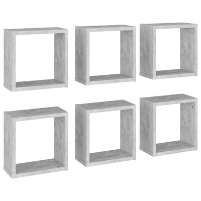 vidaXL Стенни кубични рафтове, 6 бр, бетонно сиви, 30x15x30 см