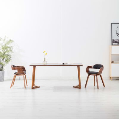vidaXL Трапезни столове, 2 бр, тъмносиви, текстил и извито дърво