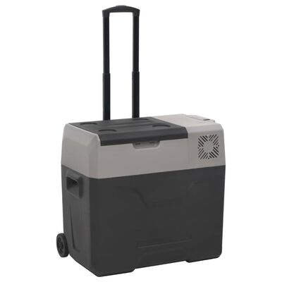 vidaXL Хладилна кутия с колелца и адаптер черно/сиво 50 л полипропилен